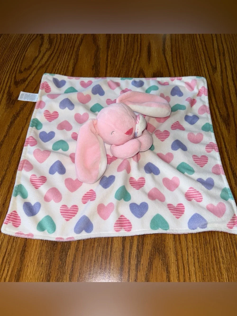 Carters Pink Hearts Bunny Rabbit Plush Baby Security Blanket Lovey Toy 2016